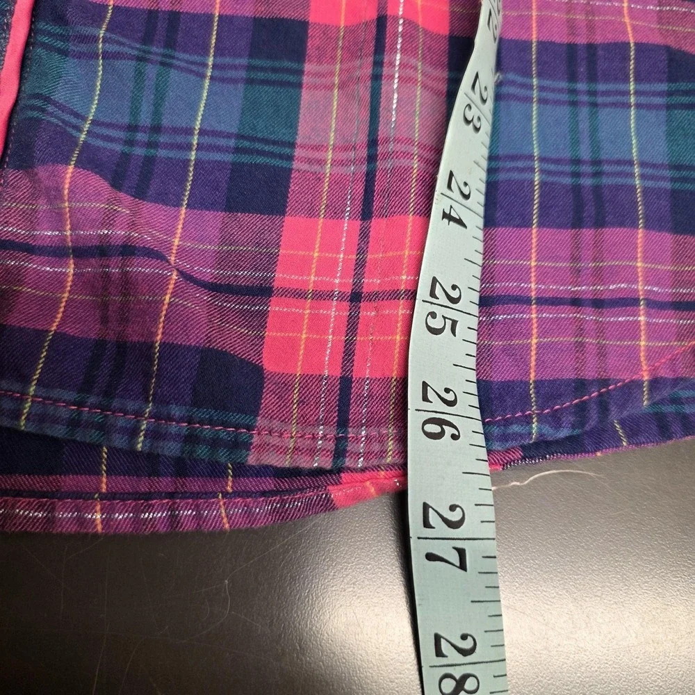 Victoria's Secret Pajama Set Women L Pink Blue Plaid Flannel Button Lounge Cozy